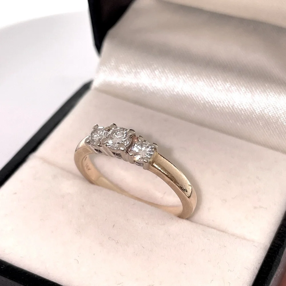 Solid Stamped 14K Yellow & White Gold 1/2CTW Natural Diamond Band Ring 3 Three